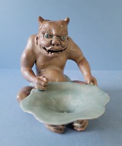Pottery Figure Of Demon With Lotus Leaf Celadon And Biscuit Pottery