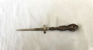 Antique Sterling Silver Handled Repousse Letter Opener With Templar Sword Design