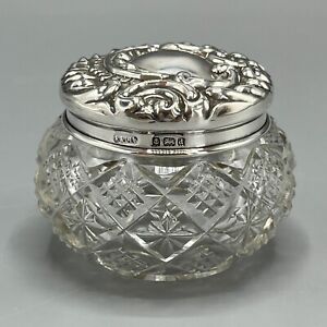 Antique Solid Sterling Silver Cut Glass Trinket Box Edwardian Hallmarked 1903