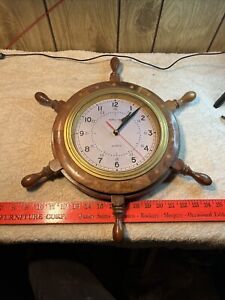 Ship S Time Wood Brass Wheel Clock Nautical Vintage