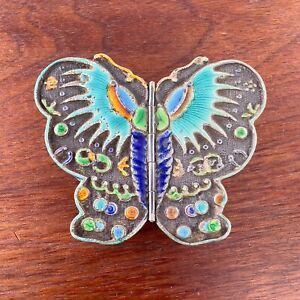 Chinese Sterling Silver Enamel Box Colorful Butterfly