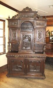 Exquisite French Antique Dark Oak Brittany Sideboard Buffet Bookcase Cabinets