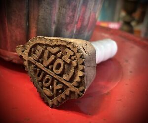 Primitive Valentine S I Love You Heart Design Wood Butter Mold Ink Stamp