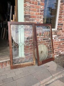 Sg 4320 Pair Antique Leaded Glass Cabinet Doors 48 X 43 75h