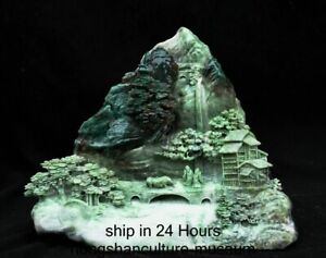 12 4 Chinese Natural Dushan Jade Carving Fengshui Landscape People Statue