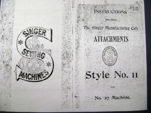 1905 Singer Attachments Manual Style 11 27 Sewing Machine Free Shpg