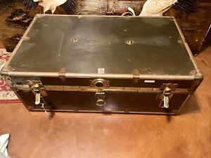 Antique Grey Green Standard Luggage Tuffer Suitcase Travel Trunk Removable Tray