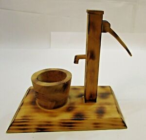 Primitive Old Handcrafted Wood Model Well Pump W Trough Tub Farm Country Free Sh