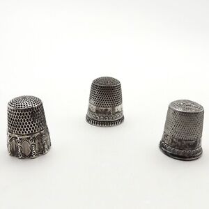Antique Sterling Silver Sewing Thimbles Set Of 3 Sizes 8 9 And 12 Simon Bros