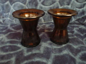 Pair Of Vintage Brown Glass Candle Holders Dansk Designs Of Denmark Ihq 14