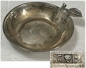 Vintage 1982 Egyptian 900 Silver Small Apple Shape With Leaf Handle Trinket Dish