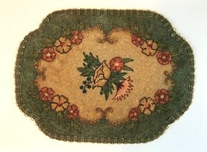 Antique Heavy Silk Embroidery French Knot Tapestry Floral Doily Punch Needle