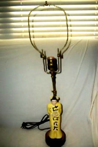Vintage Yona California Pottery Lamp Geisha Figure Ornate Base Adjustable Harp