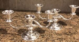 Set Of 2 Pair Of Silver Plated 3 Candle Candelabras Holders 10 5 Wide 6 High