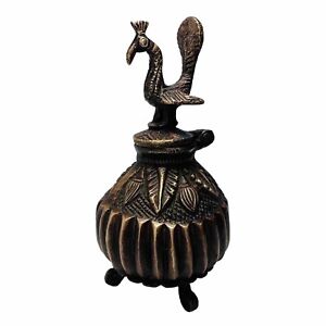 Vintage Tibetan Peacock Bird Inkwell Ink Pot Bronze Antique Gold Vessel Chinese