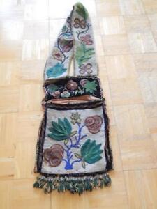Antique C1870 90s Chippewa Indian Beaded Bandolier Bag Adult Size Early Xmpl