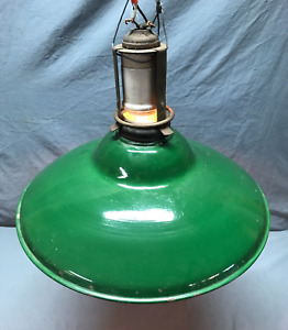 Antique Vtg 18 Industrial Green Porcelain Gas Station Pan Light Old 265 24b