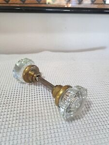 Crystal Glass Door Knob Set Threaded Spindle Grub Screws 12 Point Brass