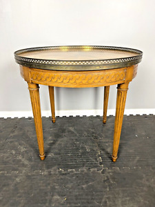 Vintage Baker Furniture Neoclassic Round Side Table Brass Rail 26 X 23 