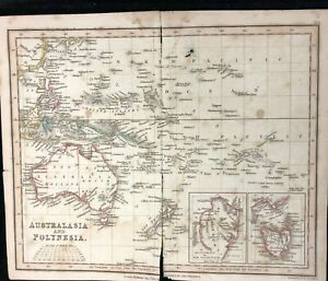 Vintage Antique 1827 Map Australia Polynesia New Hollland Van Diemens Land