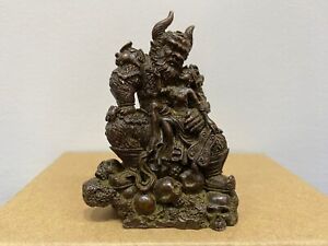 8 Cm Chinese Red Copper Hand Carved The Bull Lord And Princess Iron Fan Statue