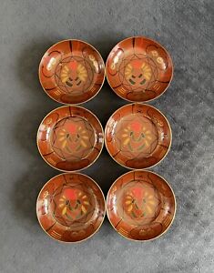 Antique Chinese Japanese Gilt Phoenix Bird Lacquered Wood Snack Nut Bowls