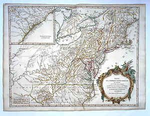 North America Ohio New England C 1760 Robert De Vaugondy Large Antique Map