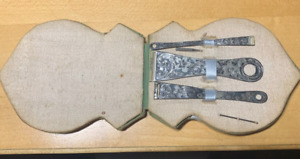 Antique Victorian Sterling Silver Sawing Thread Bodkin Set Original Green Case