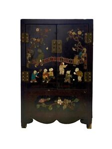 Antique Lacquered Box Cabinet Chinoiserie Oriental Collectibles Decor
