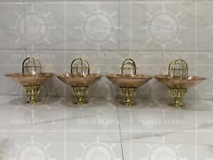 Vintage Maritime Decor Solid Brass Bulkhead Ceiling Light With Copper Shade 4 Pc