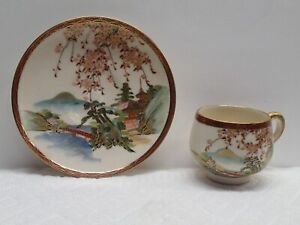 Antique Japanese Demitasse Cup And Saucer Meiji Hand Painted 1 