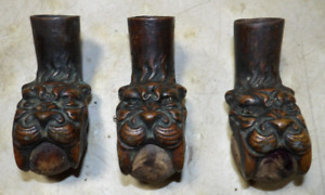 3 Antique Brass Bronze Wood Ball Lion Head Fang Teeth Grip Claw Merklen Feet