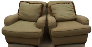 Pair Of Baker Upholstered Club Armchairs Lounge Chairs With Matching Pillows