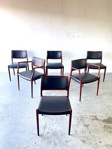 Set 6 Model 65 80 Jl Moller Rosewood Mid Century Danish Modern Dining Chairs