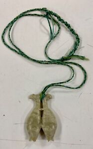 Vintage Hand Carved Celadon Jade Whistle Pendant Double Fish 2 Weight 16 Grams