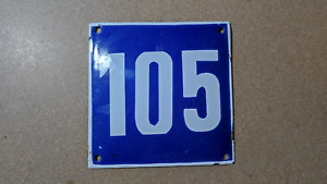 Vintage Enamel Sign Number 105 Blue House Door Street Plate Metal Porcelain Tin