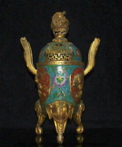 16 Qianlong Marked China Cloisonne Enamel Copper Dynasty Fu Lions Beast Censer