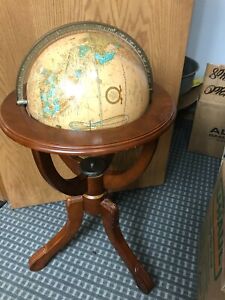World Globe With Wood Powell Stand