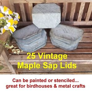  25 Vintage Maple Sap Bucket Covers Art Metal Crafts Birdhouses Great Patina 3