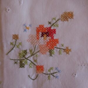 Tablecloth Towel Embroidery Handmade Linen Table Art Nouveau 20th France N3585