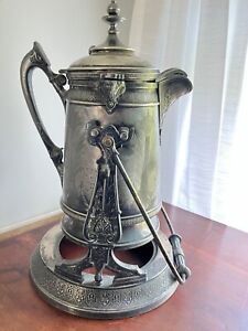 Antique Reed Barton Silverplate Tilting Water Pitcher On Stand Liner C 1848