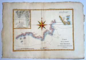 Southern Tasmania Van Diemen 1780 Rigobert Bonne Antique Map 18th Century