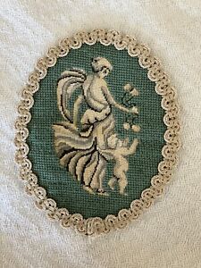 Antique Angel Needlepoint Cartouche Perfect For Pillow