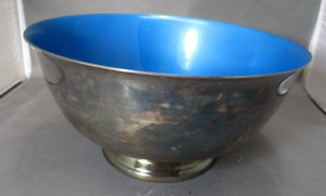 Reed Barton Silver Plate Bowl Blue Enamel Inside 141 