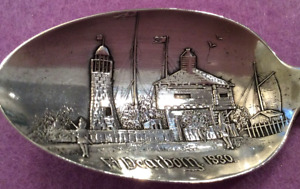 Rare Indian Guards Fort Dearborn 1830 Chicago 5 9 Sterling Souvenir Spoon 20g