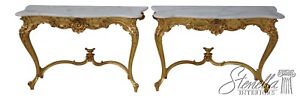 63371ec Pair Vintage French Louis Xv Gold Gilt Marble Console Tables