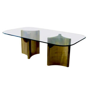 1970s Mastercraft Brass And Glass Double Pedestal Dining Table