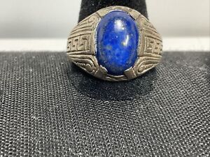 Vintage Oval Lapis Islamic Middle Eastern Sterling Silver Mens Ring Size11 7 3 G
