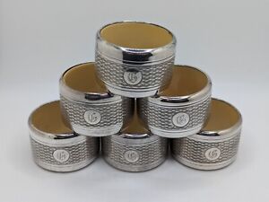 Set Of 6 Antique English Sterling Silver Napkin Rings G Initial D 1927