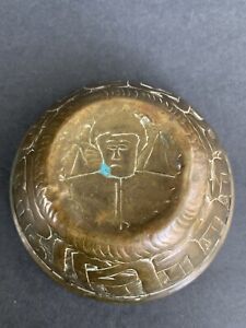 Antique 19th Century Islamic Persian Handmade Brass Damascene Copper Bowl